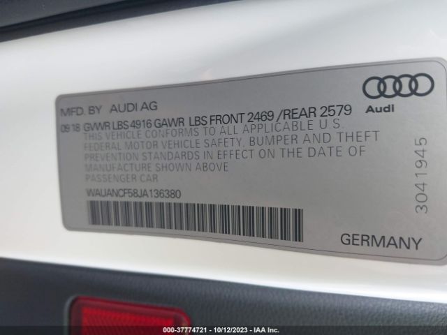 2018 AUDI A5 SPORTBACK WAUANCF58JA136380 Photo 8