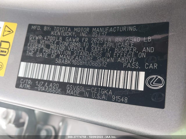 58ABK1GG8HU066512 Lexus ES