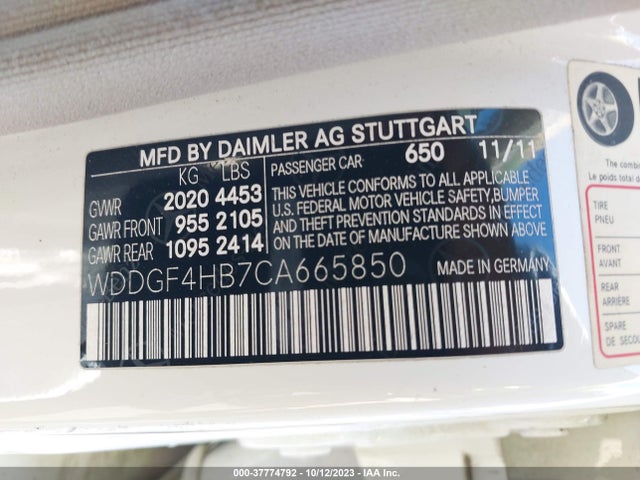 Aukcja sprzedaży 2012 Mercedes-benz C-class C 250, vin: WDDGF4HB7CA665850, numer aukcji: 37774792