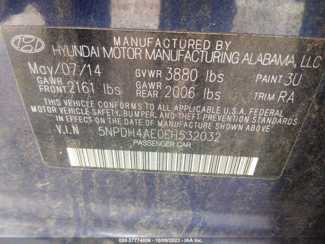 Hyundai ELANTRA SE 2014 5NPDH4AE0EH532032 Image 9