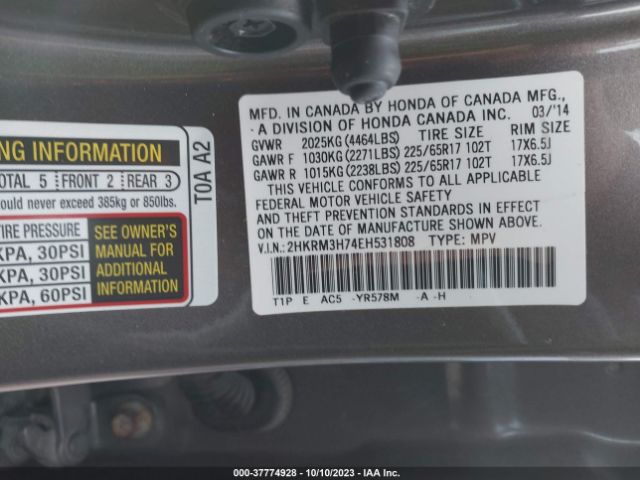 2HKRM3H74EH531808 Honda Cr-v Ex-l