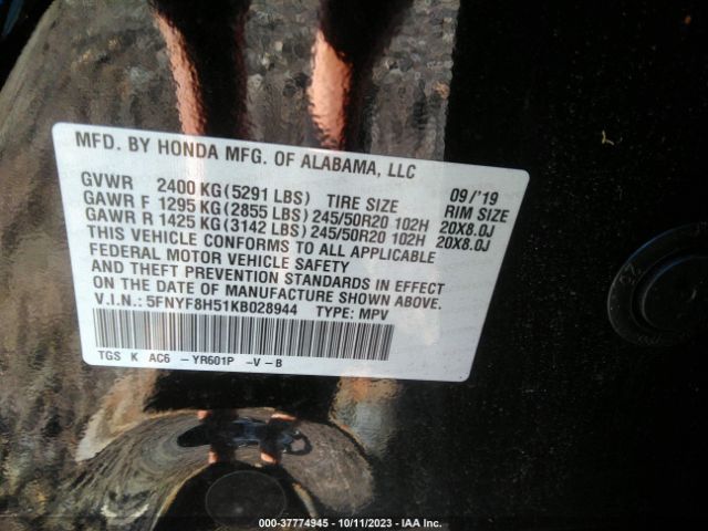5FNYF8H51KB028944 Honda Passport Ex-l