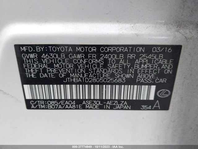 JTHBA1D28G5025683 Lexus IS 200T
