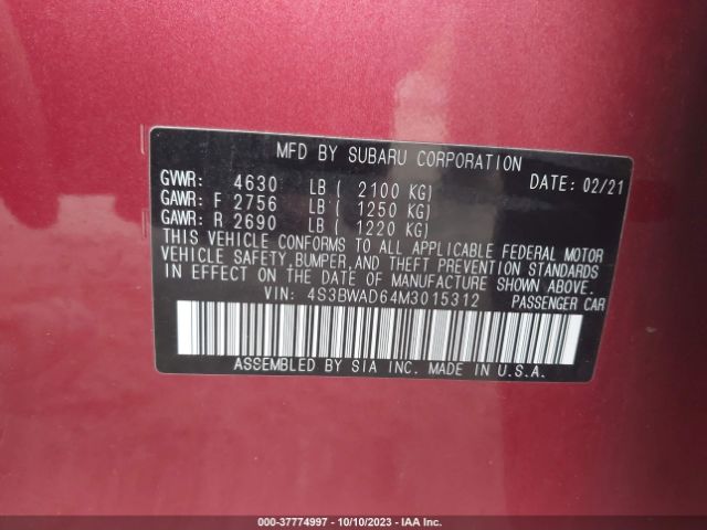 4S3BWAD64M3015312 Subaru Legacy Premium