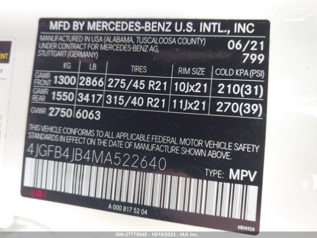 4JGFB4JB4MA522640 Mercedes-Benz Gle Gle 350