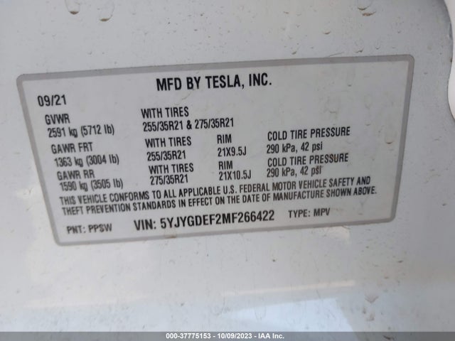5YJYGDEF2MF266422 Tesla Model Y Performance
