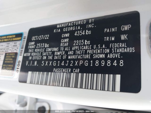 5XXG14J2XPG189848 KIA K5 LXS