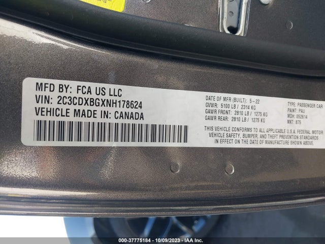 2022 DODGE CHARGER SXT VIN: 2C3CDXBGXNH178624