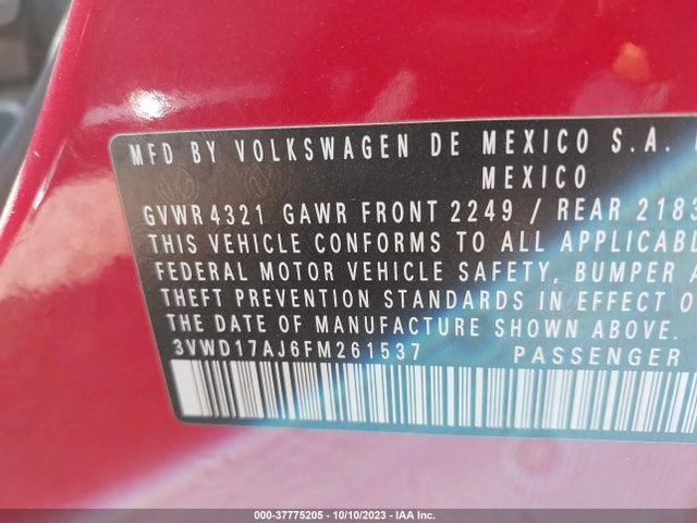 3VWD17AJ6FM261537 Volkswagen Jetta Sedan 1.8t Se