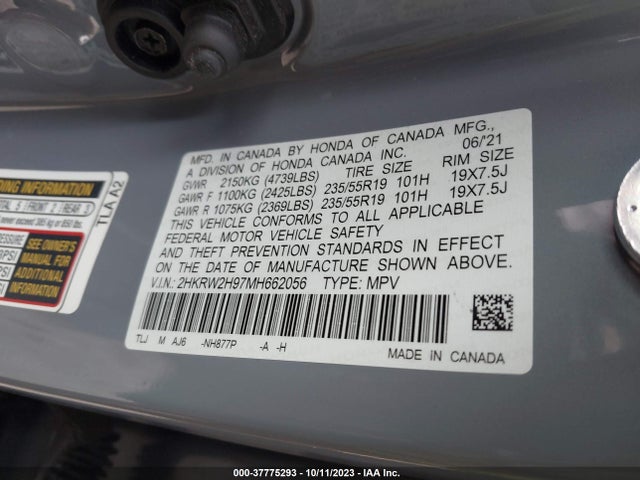 Honda Cr-v Touring 2021 2HKRW2H97MH662056 Image 9