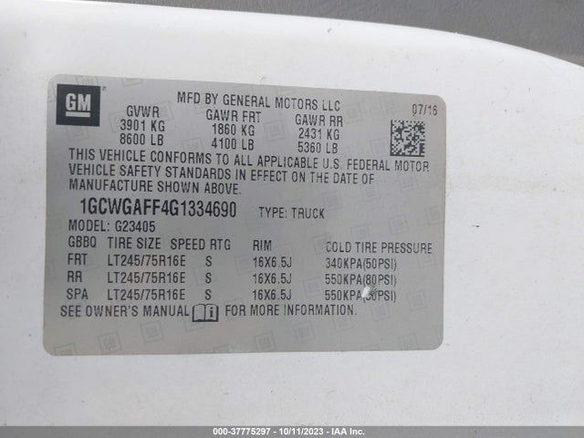 Chevrolet Express 2500 Work Van 2016 1GCWGAFF4G1334690 Image 9