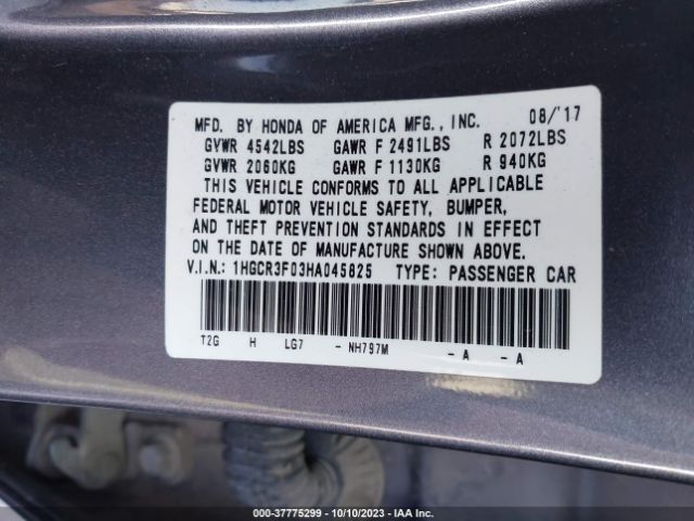 1HGCR3F03HA045825 Honda Accord Sedan Ex-l V6