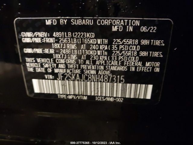 JF2SKAJC8NH487315 Subaru Forester Sport