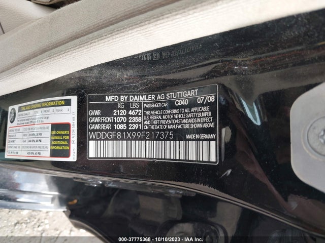 2009 MERCEDES-BENZ C-CLASS 3.0L VIN: WDDGF81X99F217375
