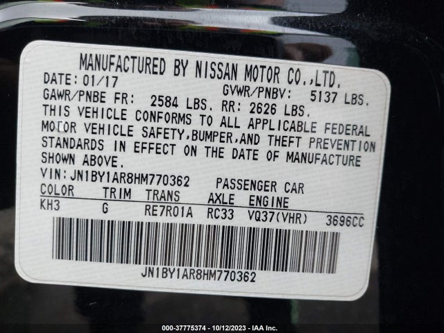 Infiniti Q70 3.7x 2017 JN1BY1AR8HM770362 Image 9