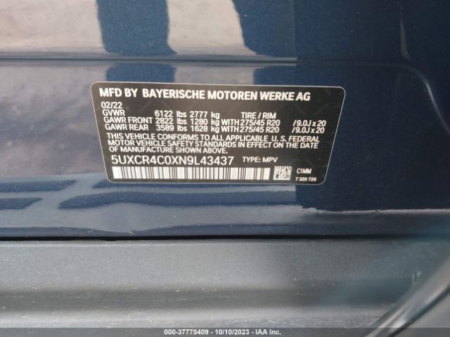 5UXCR4C0XN9L43437 BMW X5 Sdrive40i