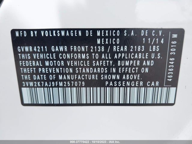 3VW2K7AJ9FM257079 Volkswagen Jetta Sedan 2.0l S W/technology