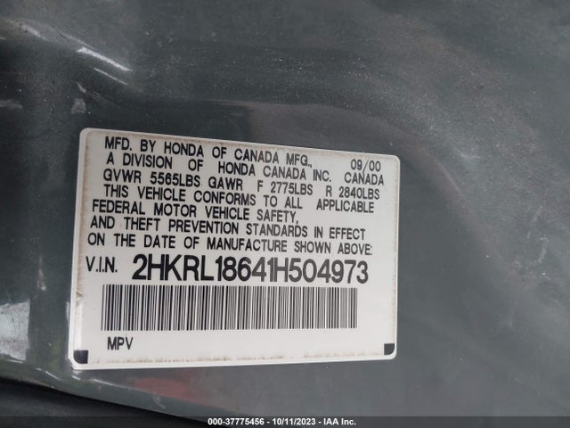 2001 HONDA ODYSSEY EX VIN: 2HKRL18641H504973
