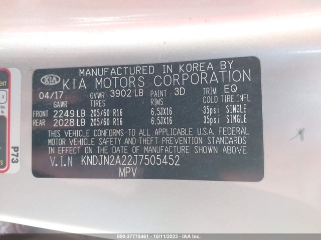 KIA Soul Base 2018 KNDJN2A22J7505452 Image 9