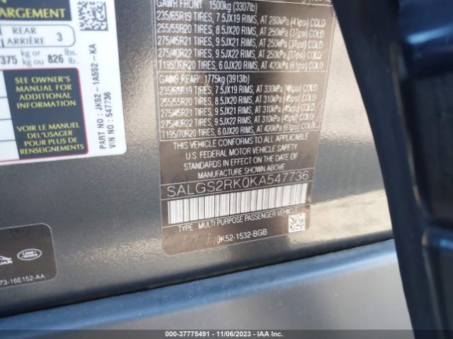 SALGS2RK0KA547736 Land Rover Range Rover 3.0l V6 Turbocharged Diesel Hse Td6