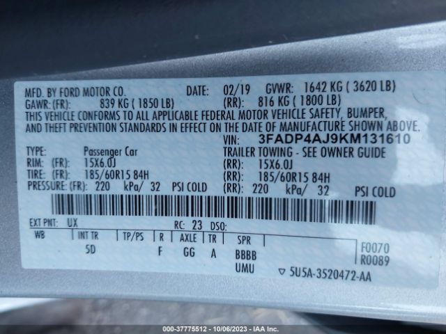 3FADP4AJ9KM131610 Ford FIESTA S