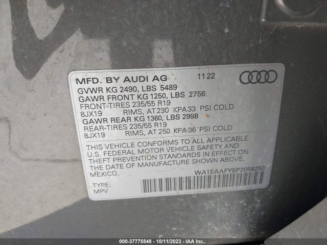 WA1EAAFY5P2058250 Audi Q5 S Line Premium Plus