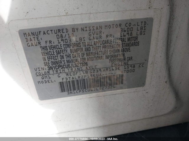 2018 NISSAN KICKS S VIN: 3N1CP5CU6JL527326