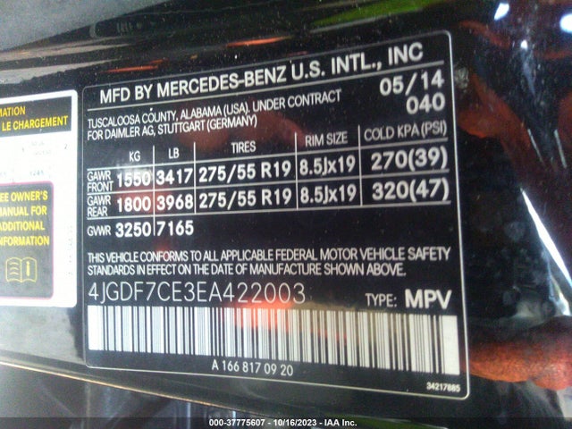 4JGDF7CE3EA422003 Mercedes-Benz Gl-class Gl 450