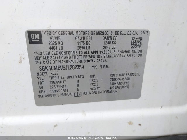 2018 GMC TERRAIN SLE VIN: 3GKALMEV5JL282359