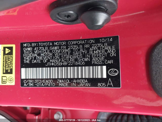 JTHKD5BH8F2218406 Lexus Ct 200h Hybrid