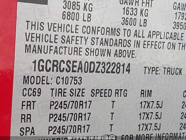 2013 CHEVROLET SILVERADO 1500 LT VIN: 1GCRCSEA0DZ322814