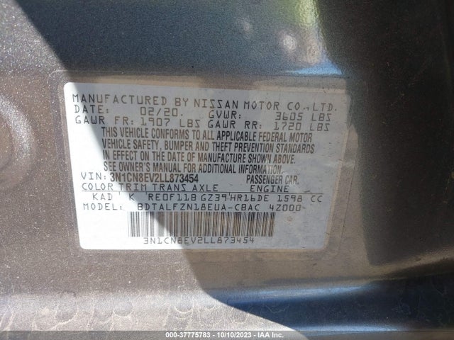 Nissan VERSA SV 2020 3N1CN8EV2LL873454 Image 9