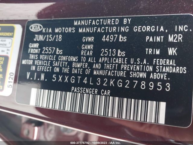 5XXGT4L32KG278953 KIA Optima Lx