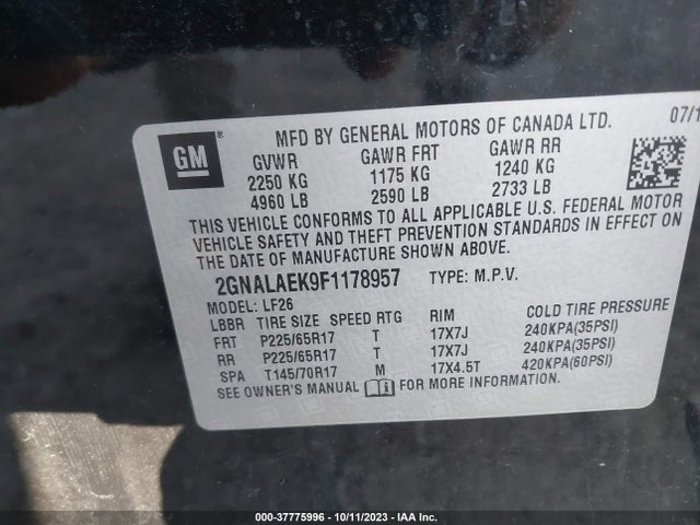 Chevrolet EQUINOX LS 2015 2GNALAEK9F1178957 Image 9