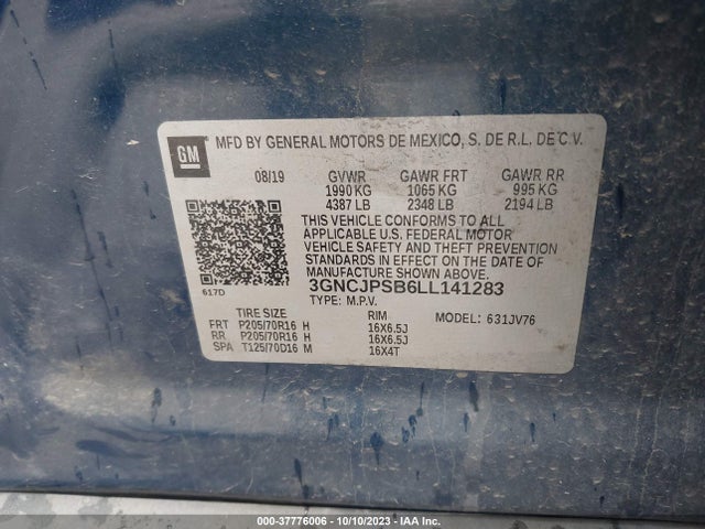 Chevrolet Trax Lt 2020 3GNCJPSB6LL141283 Image 9