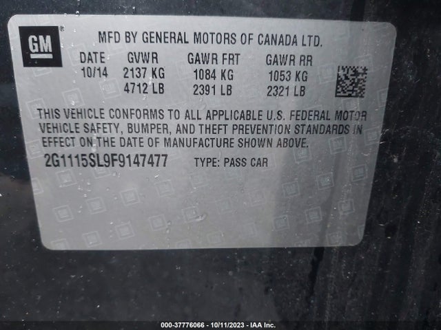 Chevrolet IMPALA LT 2015 2G1115SL9F9147477 Image 9