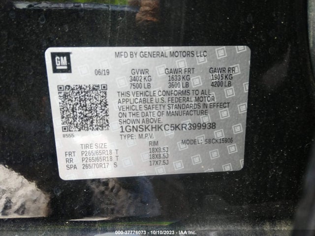 Chevrolet Suburban Lt 2019 1GNSKHKC5KR399938 Image 9