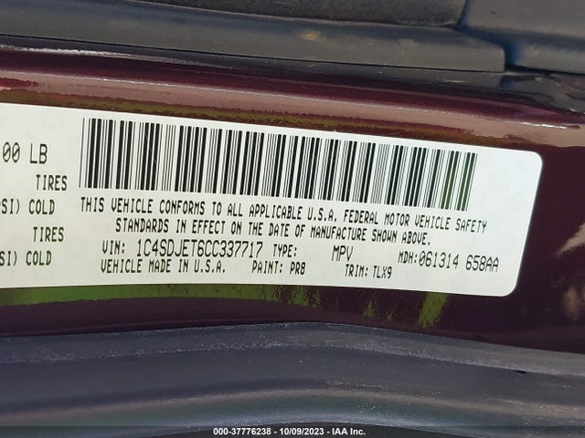 2012 DODGE DURANGO CITADEL VIN: 1C4SDJET6CC337717