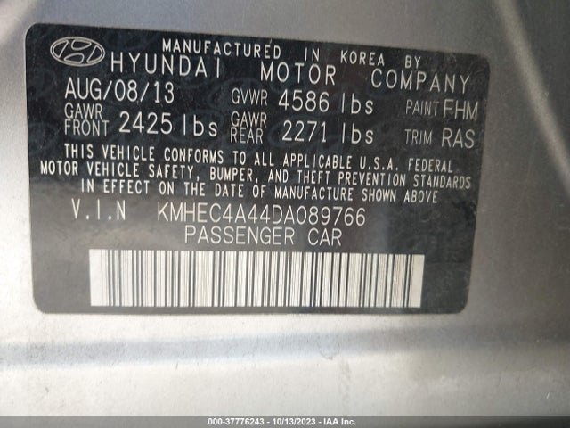 2013 HYUNDAI SONATA HYBRID VIN: KMHEC4A44DA089766