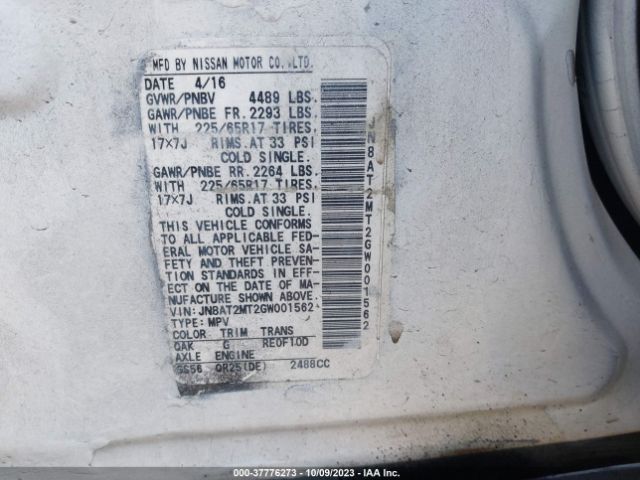 JN8AT2MT2GW001562 Nissan ROGUE S