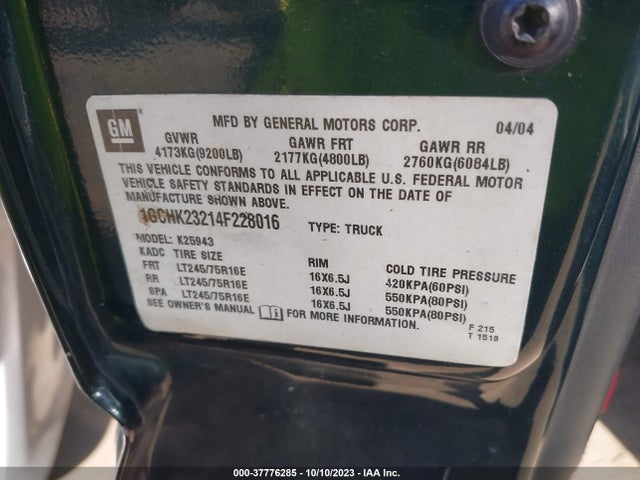 2004 CHEVROLET SILVERADO 2500HD LS VIN: 1GCHK23214F228016