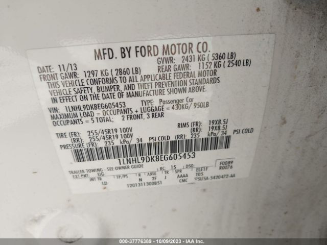 1LNHL9DK8EG605453 Lincoln MKS