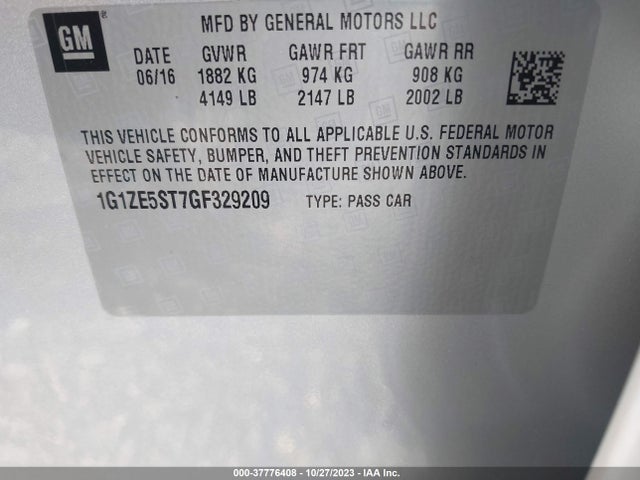Chevrolet MALIBU 1LT 2016 1G1ZE5ST7GF329209 Image 9