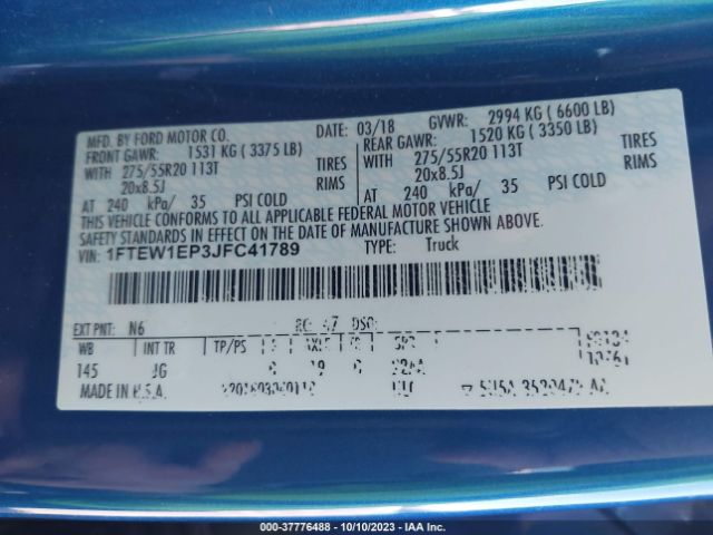 1FTEW1EP3JFC41789 Ford F-150 Xl