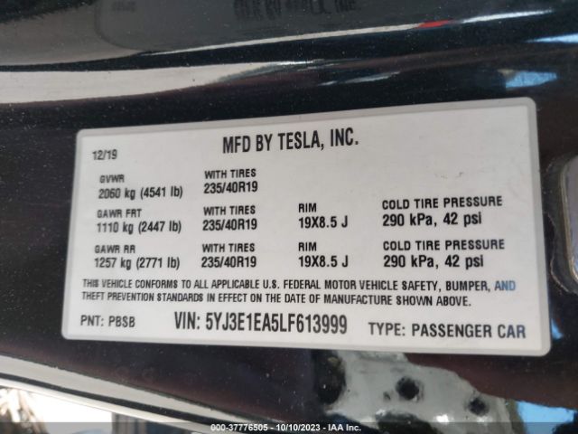 5YJ3E1EA5LF613999 Tesla Model 3 Standard Range