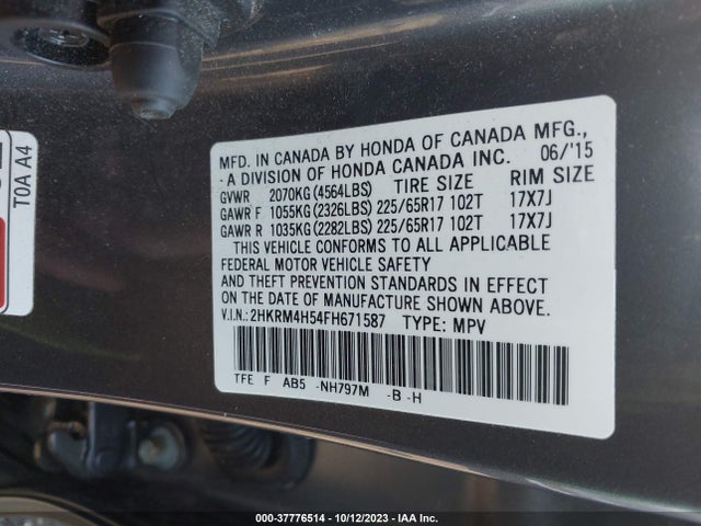 Honda CR-V EX 2015 2HKRM4H54FH671587 Image 9