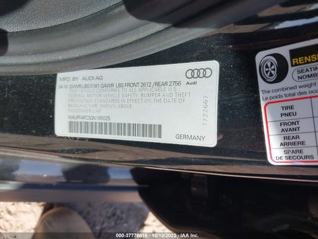 WAUFFAFC3GN185025 Audi A6 2.0t Premium
