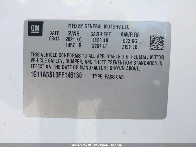 Chevrolet MALIBU LS 2015 1G11A5SL0FF146130 Image 9