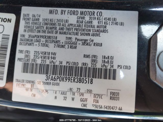 3FA6P0K99ER380518 Ford Fusion Titanium