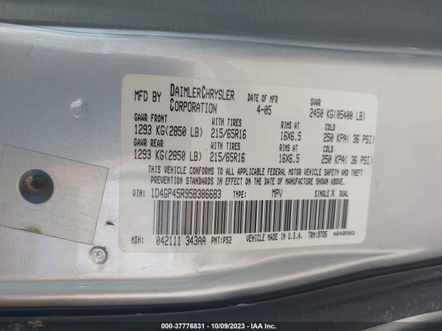 Продажа на аукционе авто 2005 Dodge Caravan Sxt, vin: 1D4GP45R95B386683, номер лота: 37776831